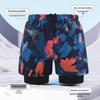 Junwen Men's Loose-Fit Double-Layer Printed Swim Trunks
