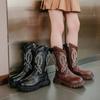 Girls' Boots for Autumn and Winter New Children's High Boots Mid Size Children's Retro Embroidered Knight Boots Girls' Long Boots
