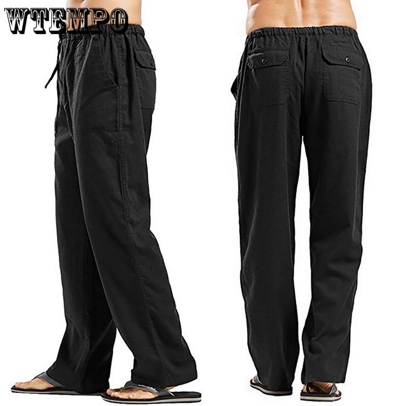 Men's Autumn Streetwear Elastic Waists Trousers Loose Pants Straight Party Pants Linen Plus Size