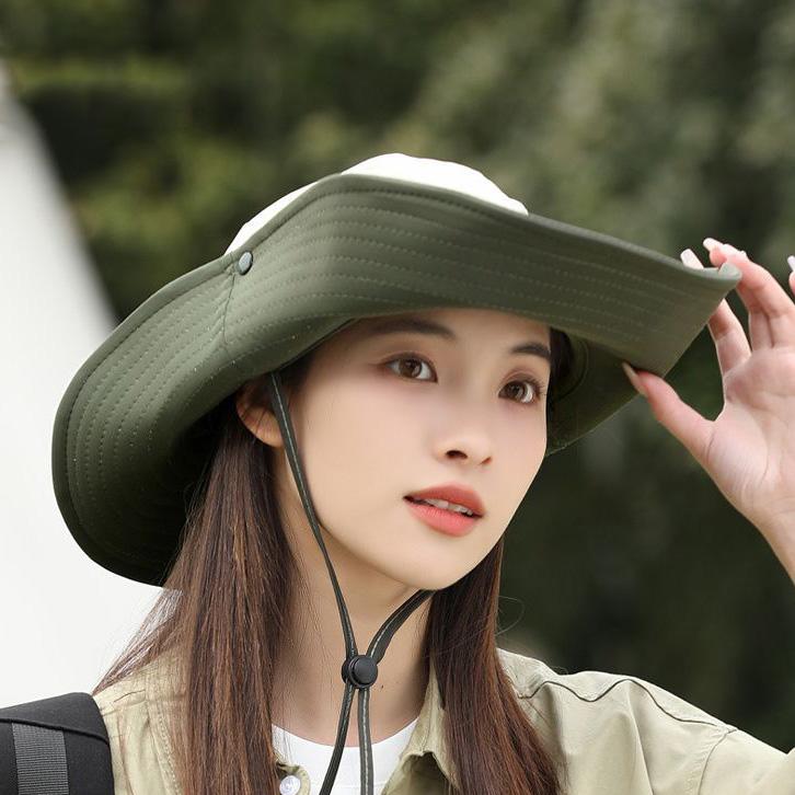 WTEMPO Women's Embroidery Patchwork Retro Denim Sun Hats Couple Wide Brim Trekking Camping Hiking Wind-proof Rope Hats