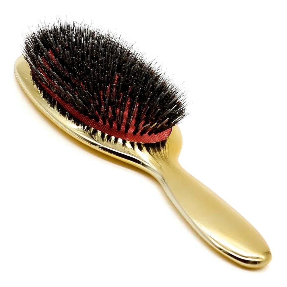 1pc Gold Silver Boar Bristle Paddle Hair Brush Oval Anti Static Scalp Massage Comb for Women Salon Daily Detangle Styling Tool