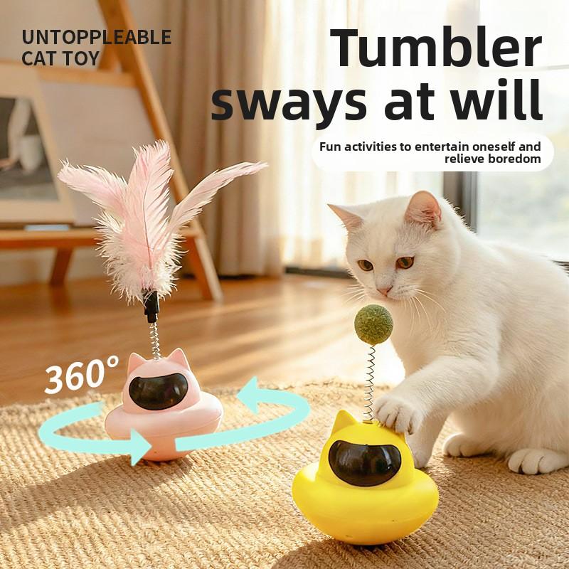 New Suction Cup Cat Toy - Standing Figure Toy with Feathers - Cat Self-amusement Toy for Relieving Boredom - Lazy Person's Cat Toy