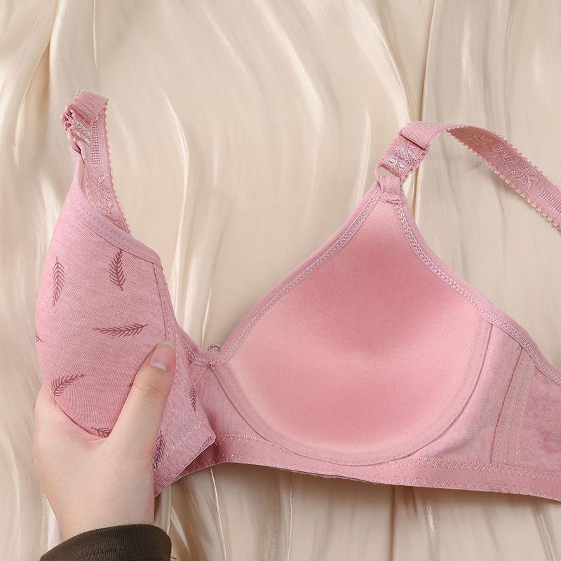 Foreign Trade Printed Bra Cover Gathers Without Steel Ring Thin Cup Middle-aged and Elderly Models In Stock