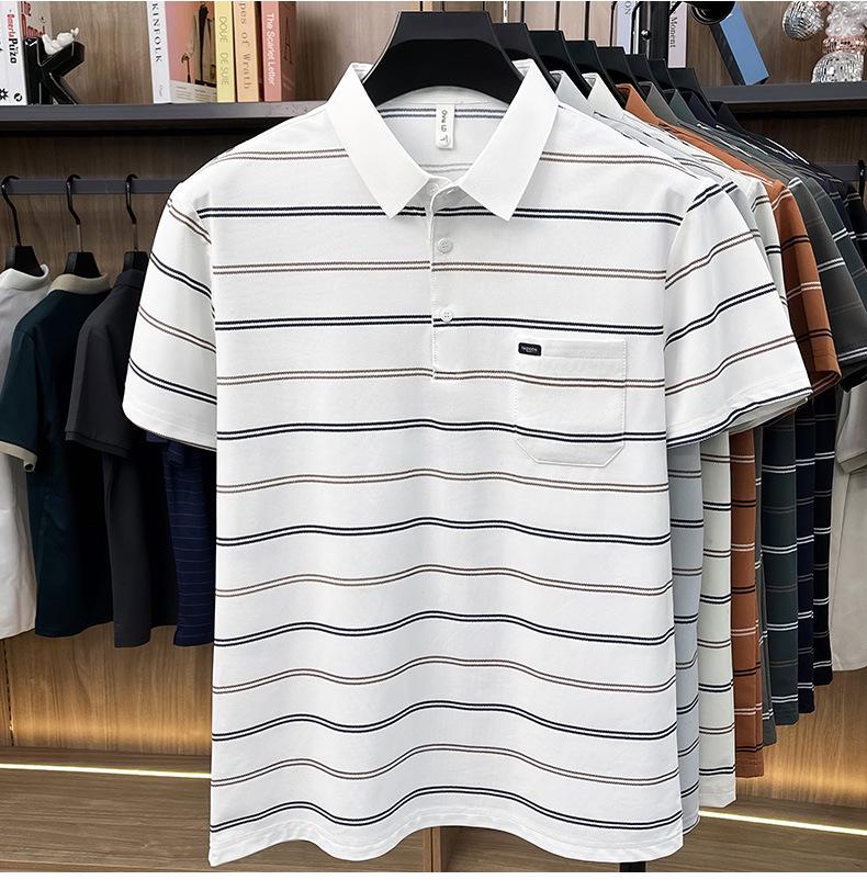 Polo Estiva a Righe da Uomo con Revers e Tasca Vera - Top Casual da Lavoro a Maniche Corte