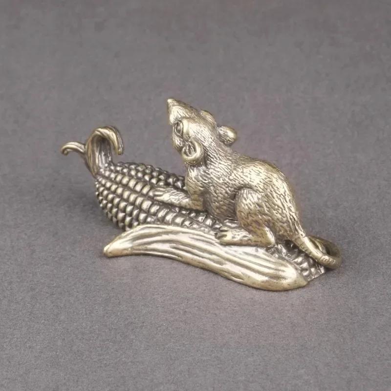 Vintage Brass Mouse & Corn Incense Holder, Nafu Copper Carved Craft, Letter Animal Theme, Versatile Decor For Any Room, No Power