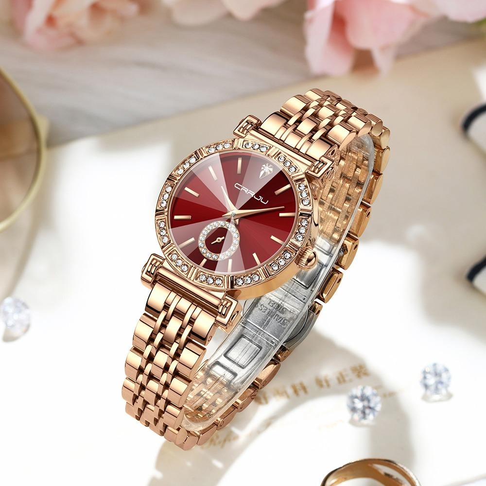 CRRJU Brand Luxury Fashion Original Ladies Watch Waterproof Ladies Watch Stainless Steel Diamond Watch Gift