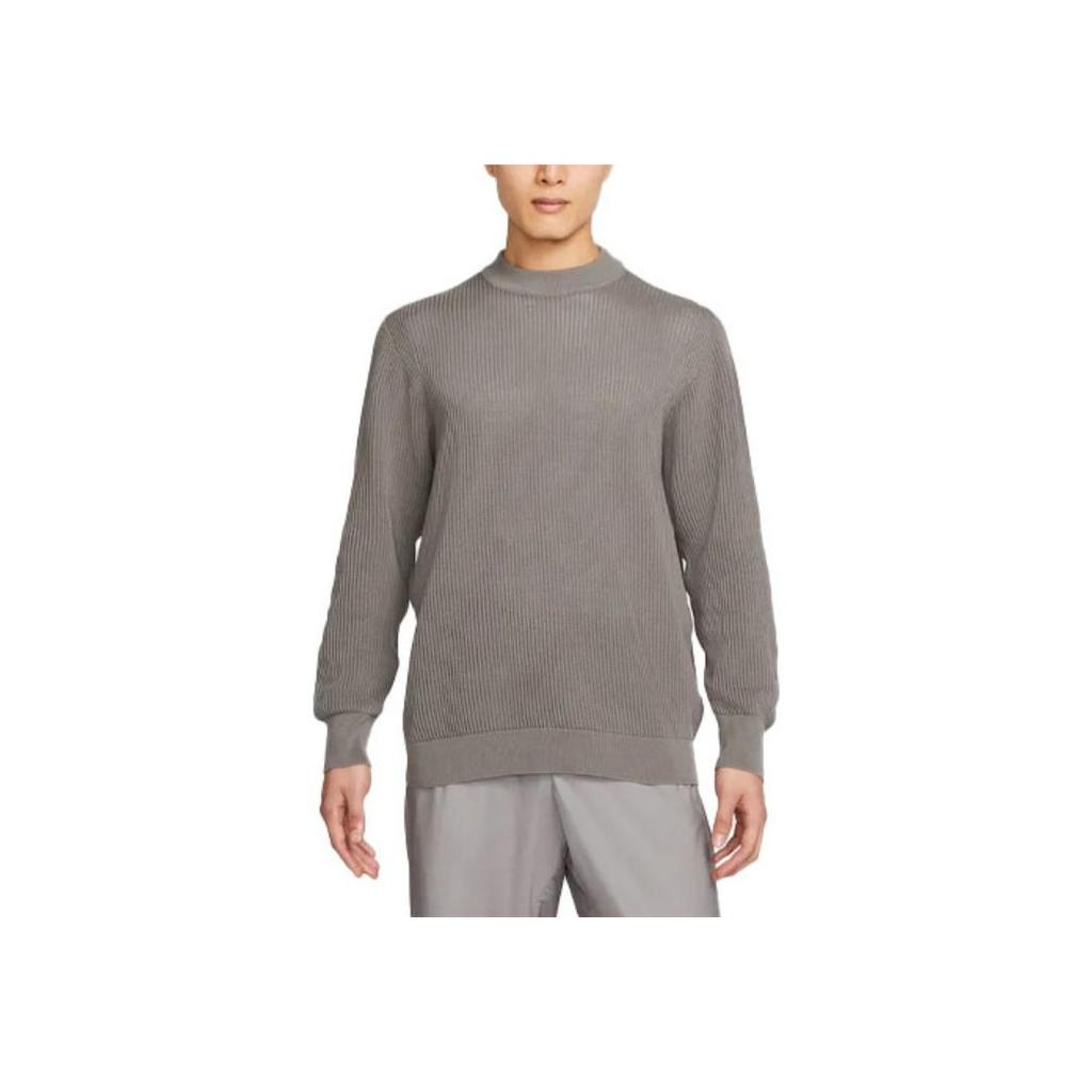 Nike Solid Round Neck Long Sleeve Knit Sweater Men Sweaters Wolf-Grey DN4102-012