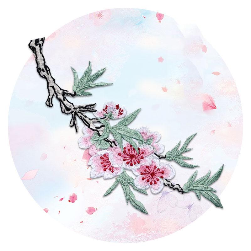 1 Pezzo Toppa Termoadesiva Ricamata Ramo di Fiori di Pesco Rosa Giallo Adesivo per Abbigliamento Borsa Decorazioni Fai da Te Accessori Applicazione