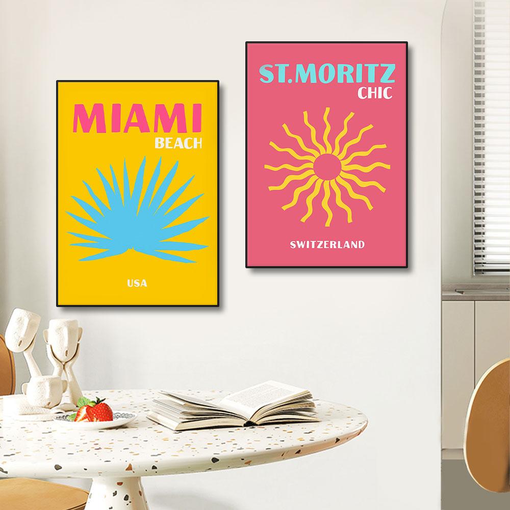 Modern Scenic Travel Mykonos Palme Miami Wandkunst Poster Drucke Boho Maximalistischer Stil Leinwandmalerei Bild für Zimmer Heimdekor