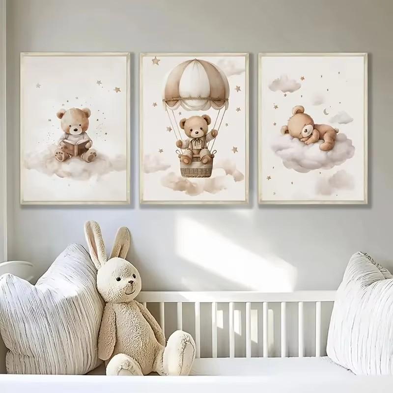 3 Pezzi Orso Giraffa Coniglio della Foresta Stampa su Tela per Nursery Pittura di Animali Selvatici della Giungla Poster Artistico da Parete per Stanza di Bambini e Bambine Decorazione per la Casa