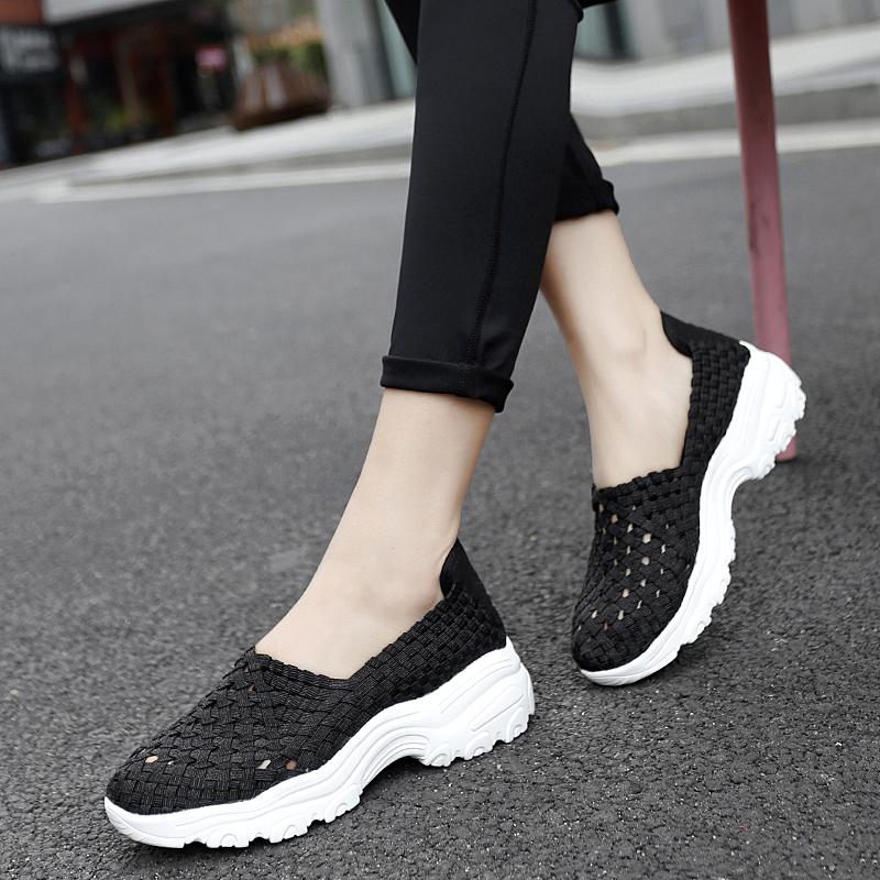 Summer Moccasin Pink Beach Shoes Women Multicolor Casual Weave Slip on Braided Elevator Sneakers Plus Size