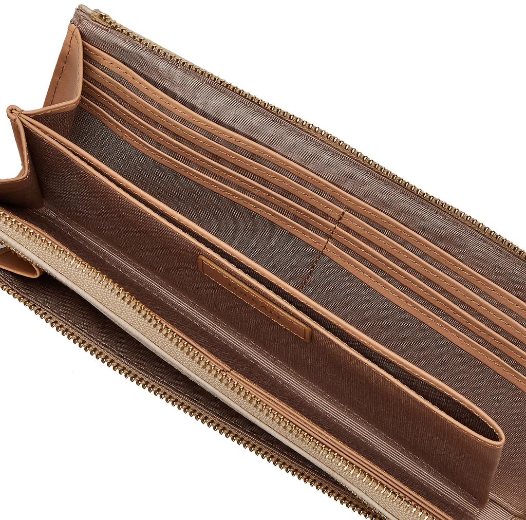 Topkapi Italienisches Leder Eidechsenprägung Lange Geldbörse mit Großem Reißverschluss und Falte, LUCIA, Damen, Blassbeige, Einheitsgröße