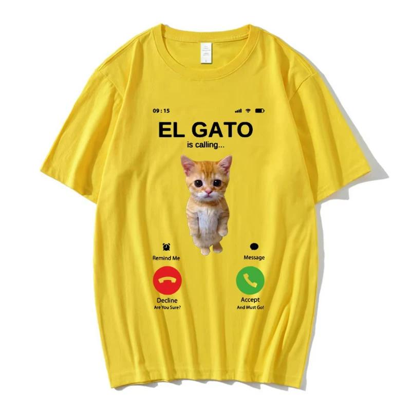El Gato Is Calling Sad Crying Cat Munchkin Kitty T Shirt Fashion Short Sleeves T-shirt Streetwear Unisex