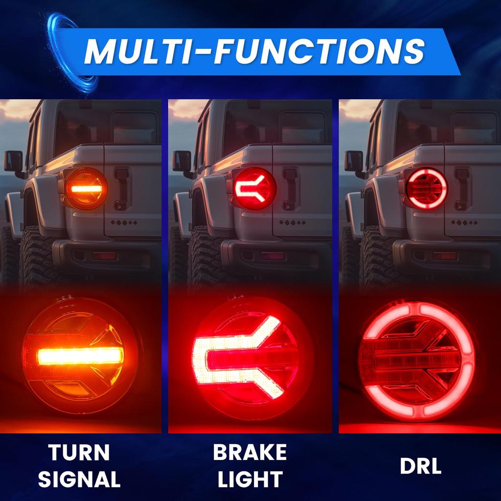 Round LED Trailer Tail Lights with Turn Signals, Stop, and Brake Functions for Trucks, Trailers, RVs, and Pickups, 12V/24V, Waterproof