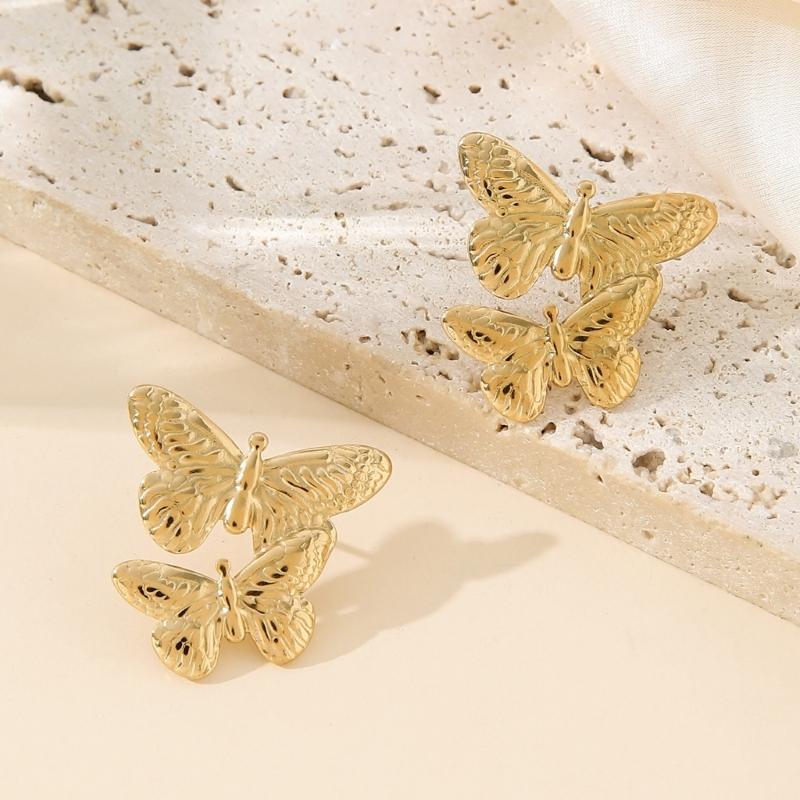 Handmade Stainless Steel Earrings Bean/Star/Floral/Butterfly/Coral Ear Studs Accessories Trendy Jewelry for Ladies