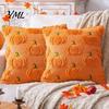 Soft Plush Ghost Decor Pumpkin Cushion Cover, Halloween Throw Pillow 18 X Inch Theme Indoor Cute Case for Spooky Season, Cozy Fall Home Decorative