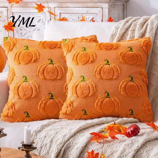 Soft Plush Ghost Decor Pumpkin Cushion Cover, Halloween Throw Pillow 18 X Inch Theme Indoor Cute Case for Spooky Season, Cozy Fall Home Decorative