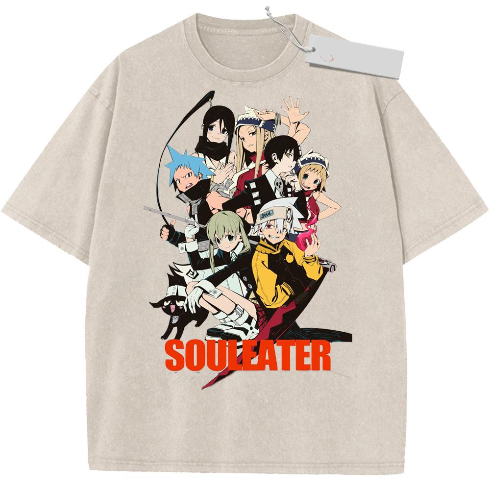 Anime Soul Eater Death The Kid Maka Albarn Print T-shirt Men Women Tshirts Short Sleeve Harajuku Tops Washed Cotton T Shirt