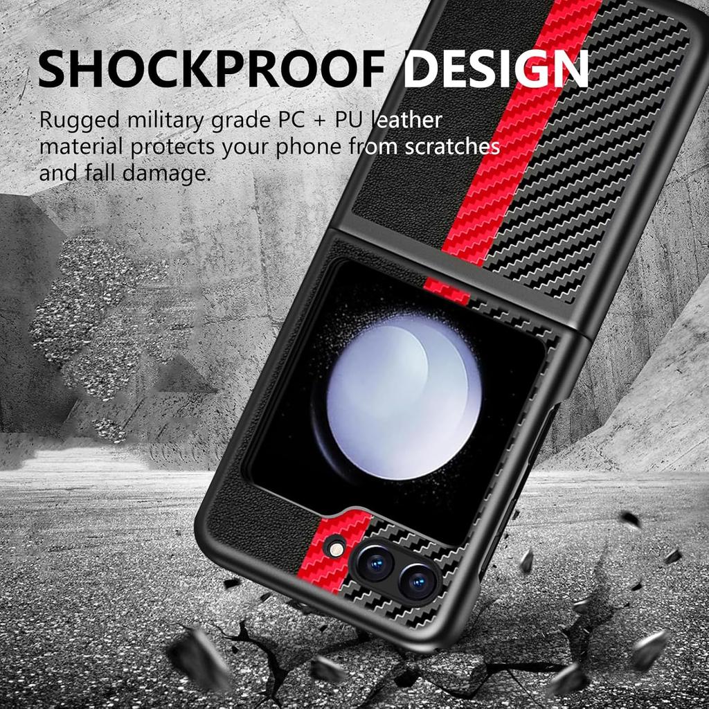 for Samsung Galaxy Z Flip 6 Case, Silky Touch Back Carbon Fiber Leather Cover for Samsung Flip 6, Ultra-Thin Shockproof Scratch-Resistant Protective