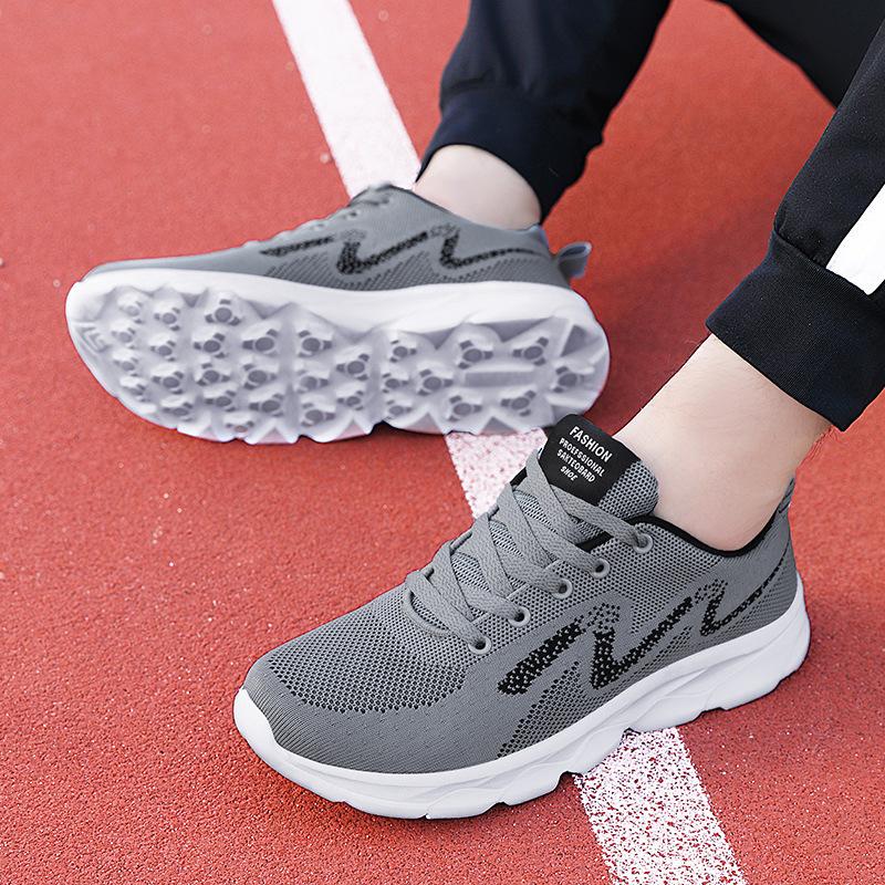 2021 new men's shoes low-top sports fly-woven four-season large-size solid-color sports shoes running breathable and casual
