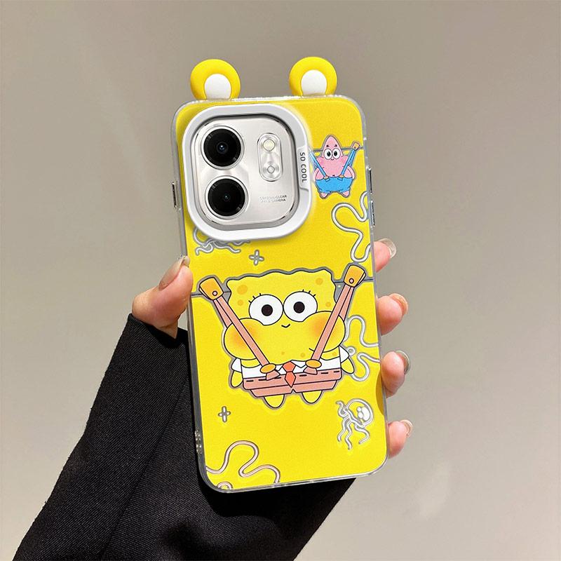 KEYSION Cute Ear Cartoon Case for Infinix Hot 50i with Lanyard Soft Silicone+PC Shockproof Phone Back Cover for Infinix Smart 9