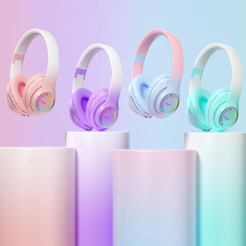 Auriculares Bluetooth Inalámbricos Auriculares con Luz Multicolor con Micrófono Se Puede Insertar Tarjeta SD Auricular Estéreo HIFi