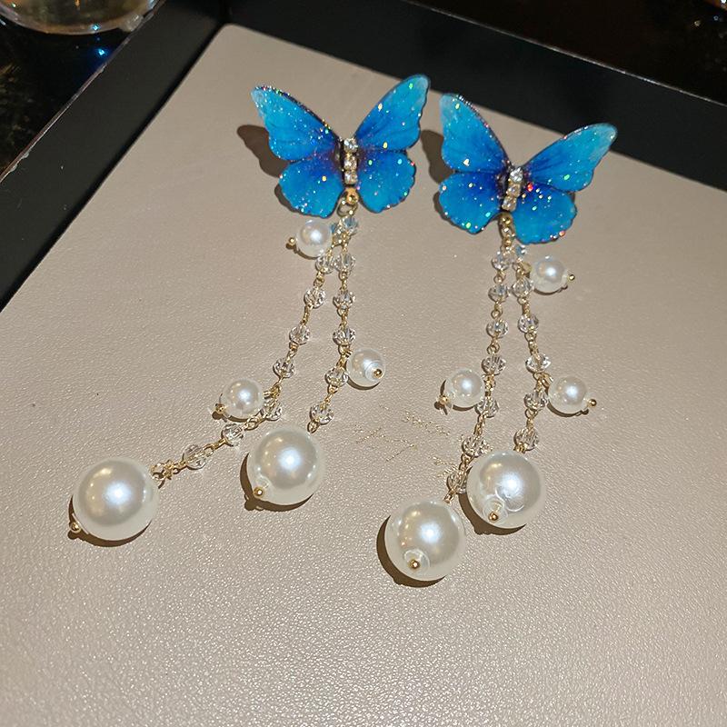 French fresh blue geometric flower resin earrings light luxury stud earrings personality temperament earrings women