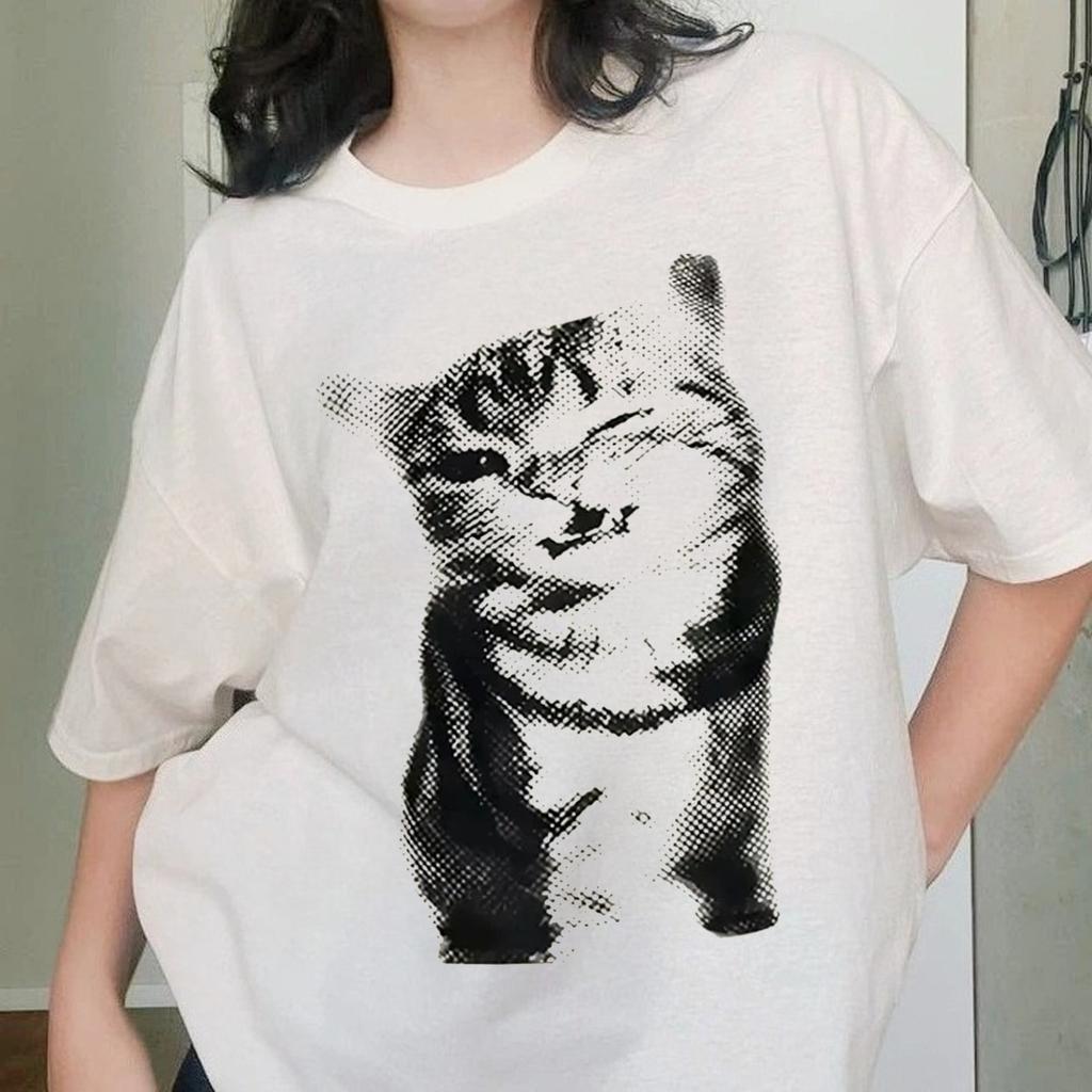Winking Cat Cute Unisex WoUnisex Y2K Graphic T Shirt Streetwear Cotton Tee Retro Graphic Print Harajuku Streetwear Unisex WoUnisex Tops
