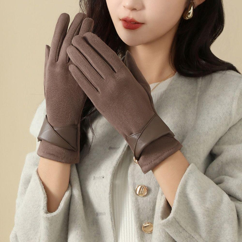 Thicken Suede Leather Gloves Chamois Leather Winter Driving Gloves  Gloves  Women
