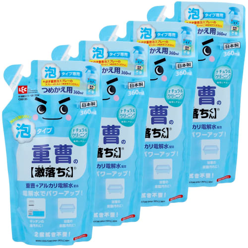 LEC Baking Soda Gekiochikun Cleaner Foam Spray with Baking Soda and Alkaline Electrolyzed Water (360ml Refill X 4)