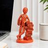 Abstract Human Sculpture for Bookshelf Resin Book Lover Statue, Reader Leaning On Stacked Book, Retro Style Bookish Home Decor Decorative Figurine