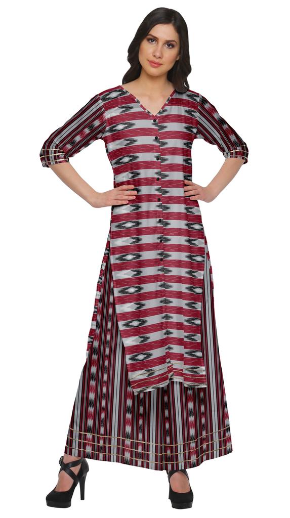 Moomaya V Neck Printed Kurta And Palazzo Pant Set Ethnic Wear Dress For