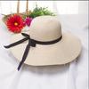 Large Eave Straw Hat for Woman Black Bow Tie Edge Sunscreen Foldable Beach Hat Outdoor Seaside Vacation Fashionable and Elegent