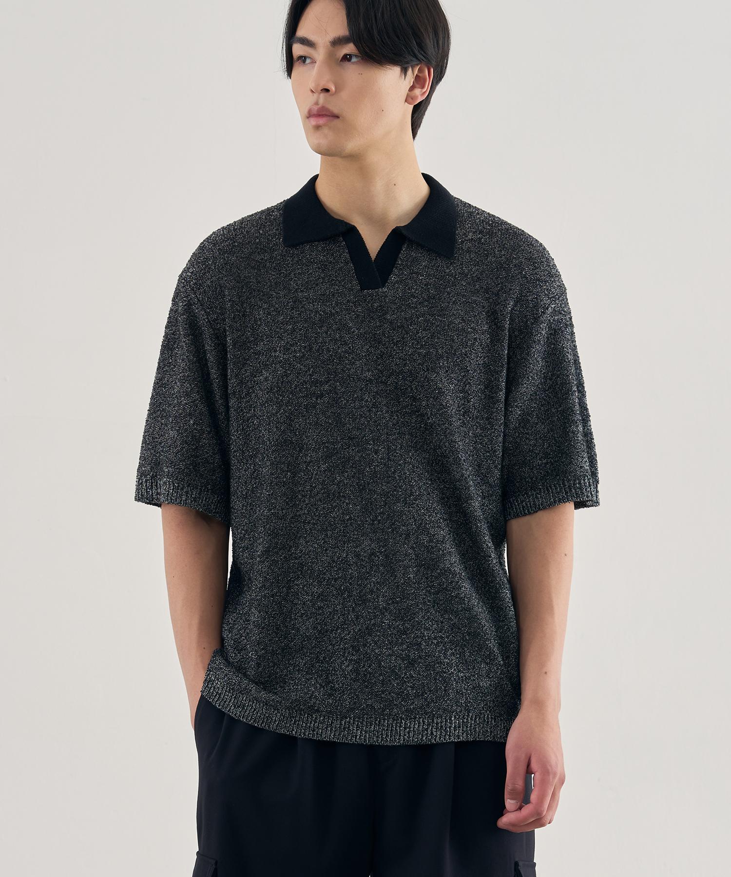 Drawfit Two-Tone Boucle Collar Half Knit [M.Black] Black/L