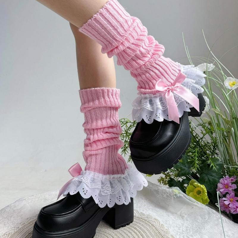 Mädchen Lolita Rüschen Flauschige Beinwärmer Gestrickte Beinärmel Goth Häkeln Knöchel Haufen Socken JK Uniform Fußabdeckungen