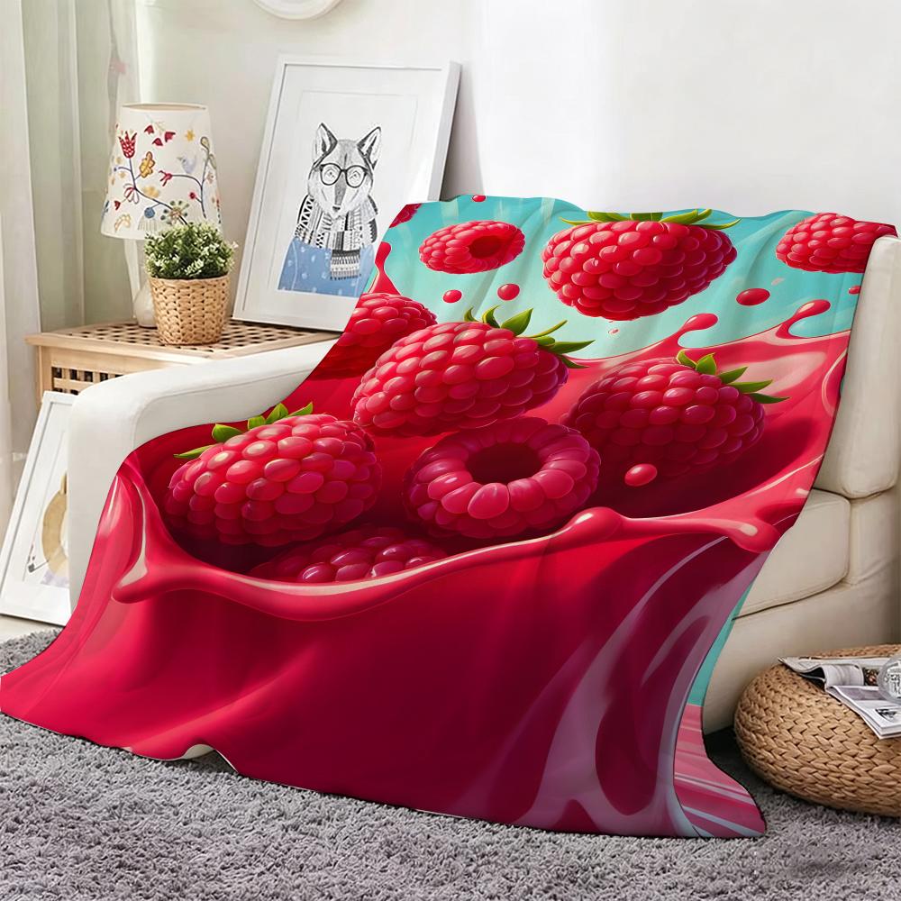 Multicolored Art Print Raspberry Throw Lightweight 240G Flannel Blanket Soft Skin-Friendly For Summer Cooling