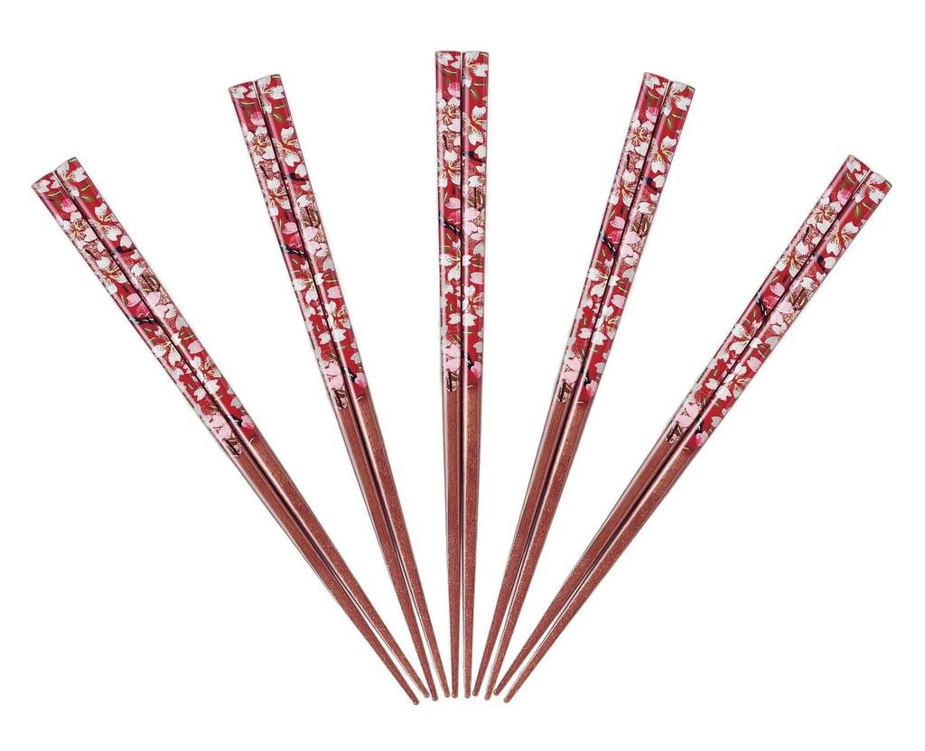J-kitchens Chopsticks Set 5-Piece Wood Natural Acrylic Resin Dishwasher Safe Made In Japan Home Hospitality