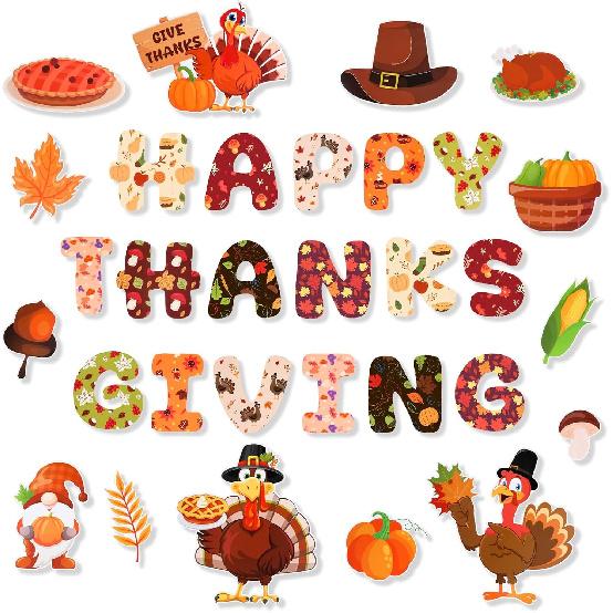 Konsait 49Pcs Turkey Bulletin Board Decorations, Happy Thanksgiving Cutouts for Bulletin Board, Thanksgiving Decoration for School Home Office