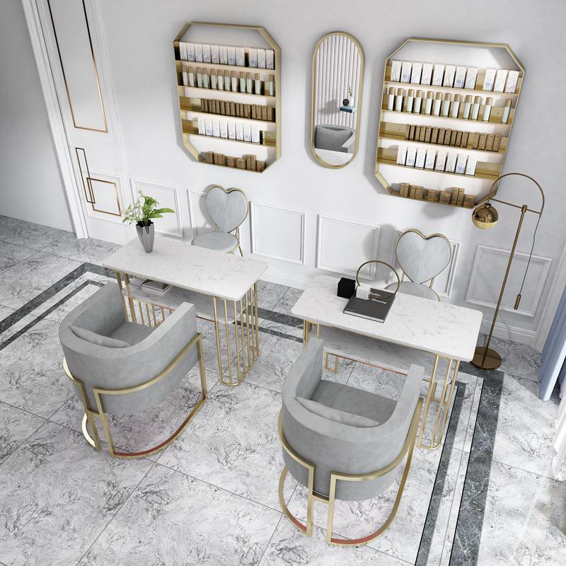 Nordic Double Layer Marble Manicure Table & Chair Set: Elegant, Space-Saving Station for Single & Double Manicures.