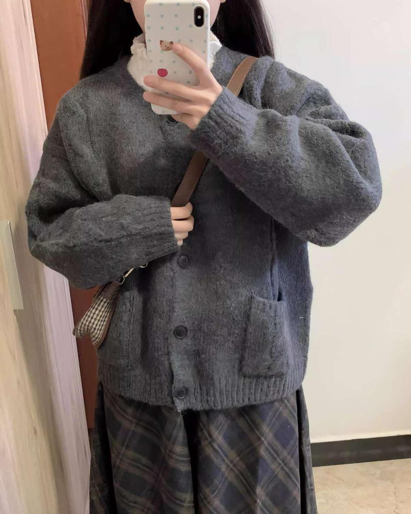 Retro podzimní pletený kardigan Mori Girl - Měkký, hřejivý, kulatý výstřih, krátká délka