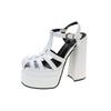Fashion Women Heeled Sandals Platform Chunky Heels Hollow Out Buckle Strap High Heels Pumps Leather Comfort Women Shoes Summer