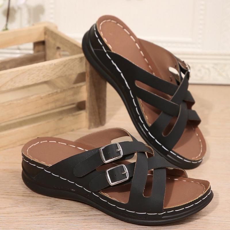 Fish-mouth Shoes Thick-soled Wedge Heels Slippers Beach One-line Shoes Slippers