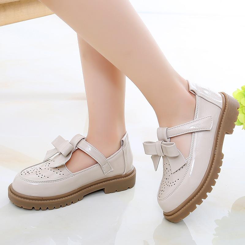 Girls Kids Black Princess Leather Shoes Korean British Style Soft Sole Flat Shoes