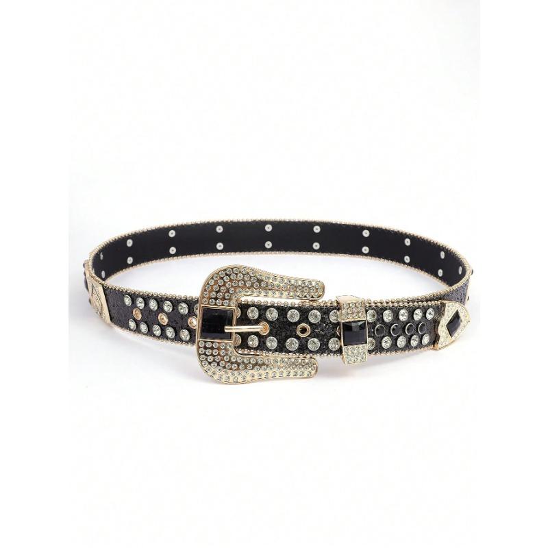 

Belt ins wind rhombus gem personalized design totem rhinestone belt, versatile fashion trend belt 100cm чёрный