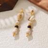 Bohemian beaded handmade design natural stone earrings retro personality new Chinese stud earrings premium feeling earrings