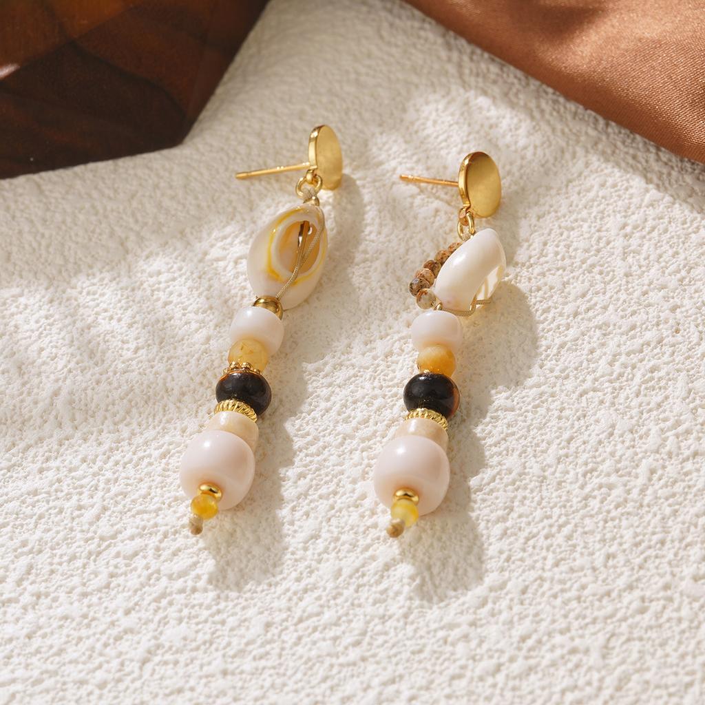 Bohemian beaded handmade design natural stone earrings retro personality new Chinese stud earrings premium feeling earrings