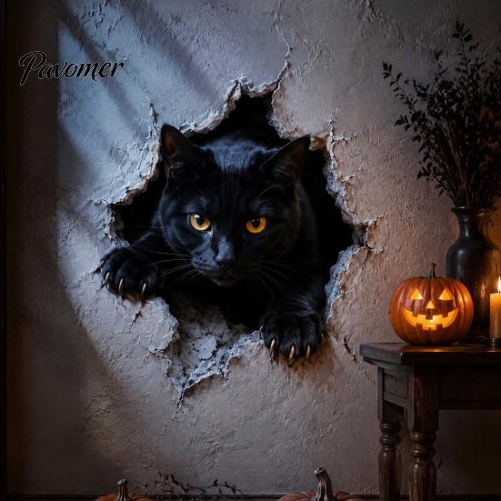 Festive Room Wall Accents 3D Break-in Halloween Sticker, Realistic Haunted House Decal, Removable Horror Theme Photo Background PVC Mural for