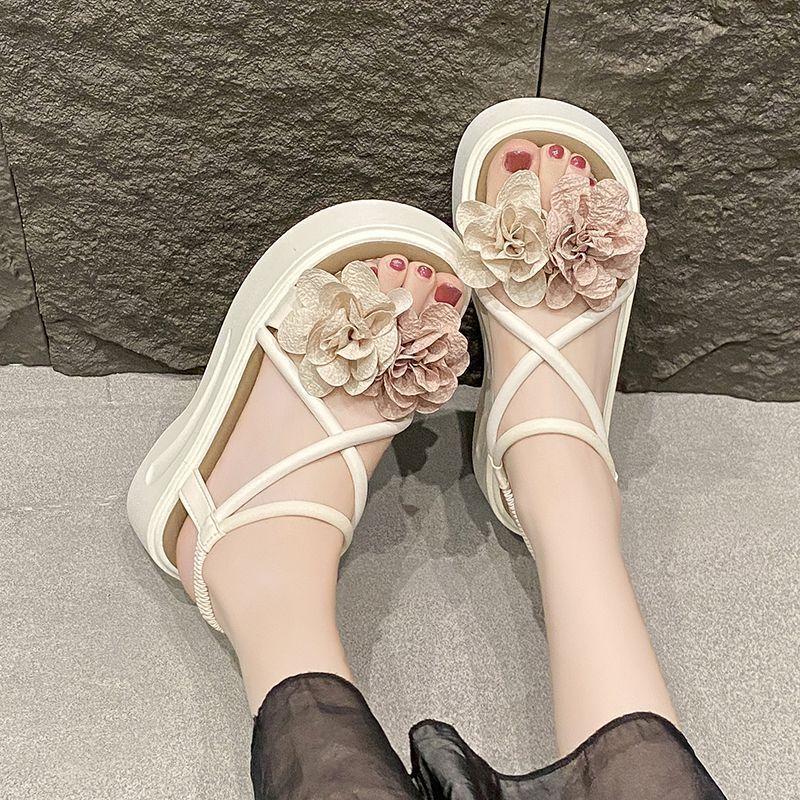 With skirt sweet beach sandals female summer 2025 new fashion fairy wind platform high heel flower sandals female