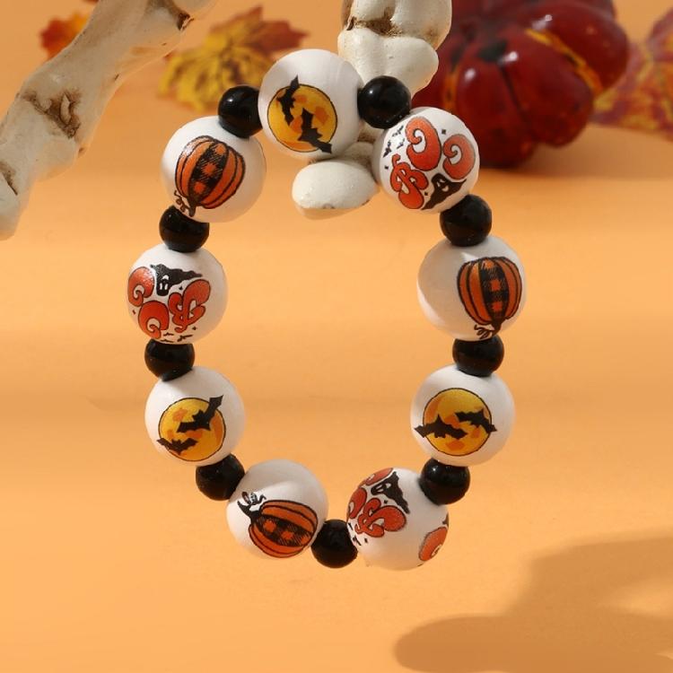 Skull Pumpkin Spiders Bead Bracelet Elastic Wristband Jewelry Stackable Bangl
