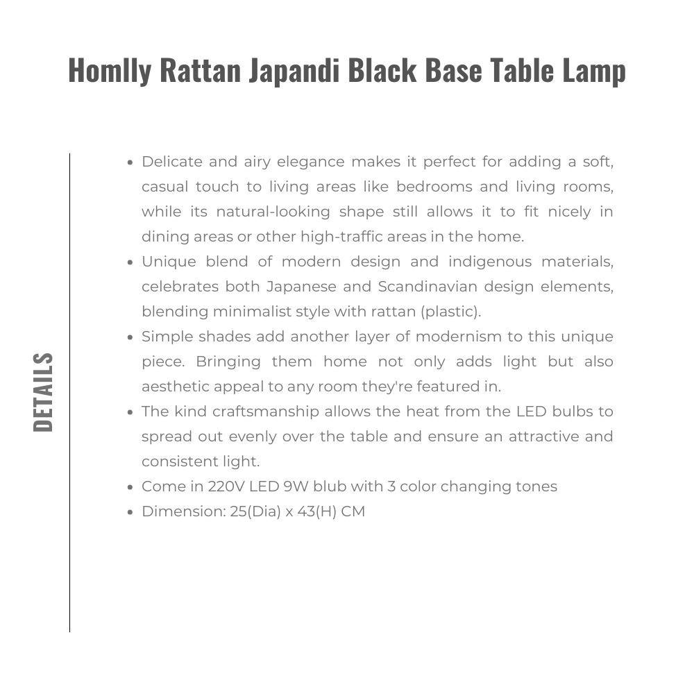 Homlly Rattan Japandi Black Base Table Lamp
